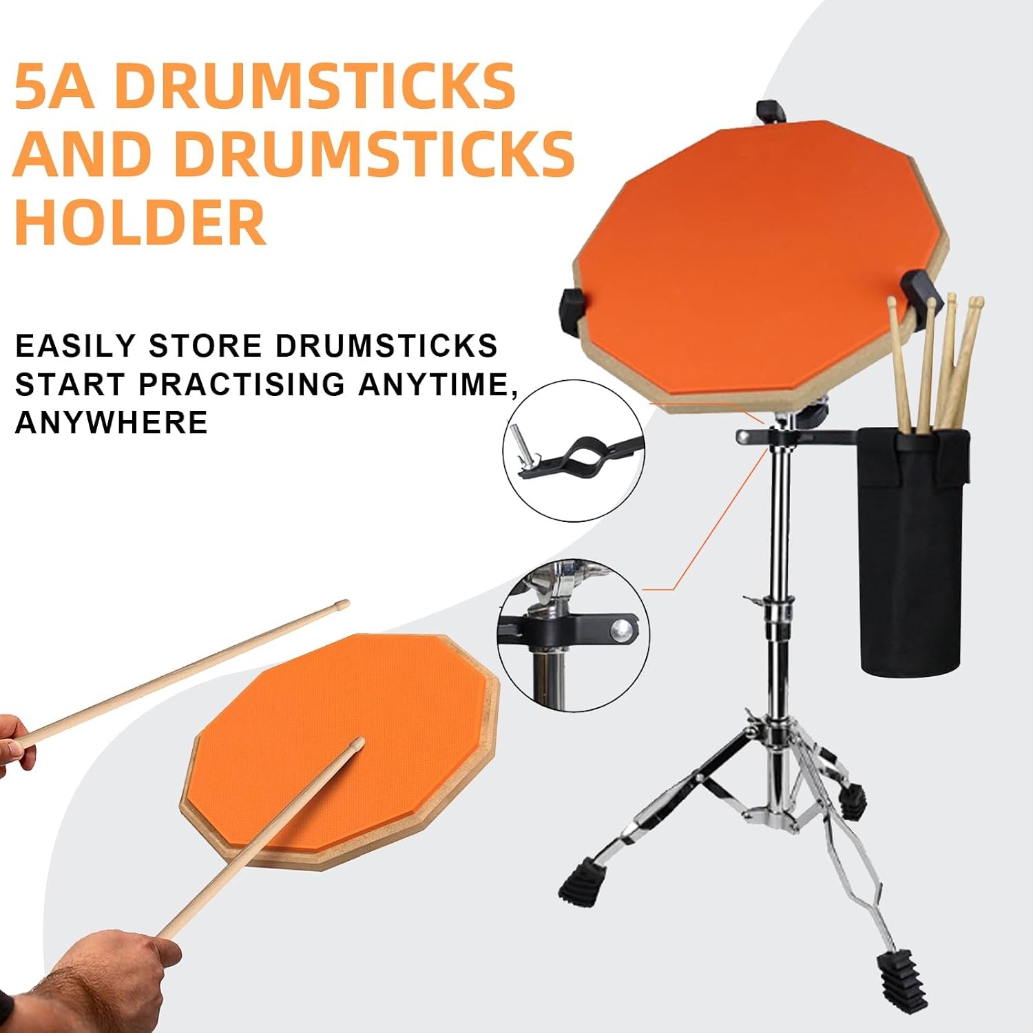 Drum Practice Pad Set with Stand, Sticks and Carry Bag: image 5
