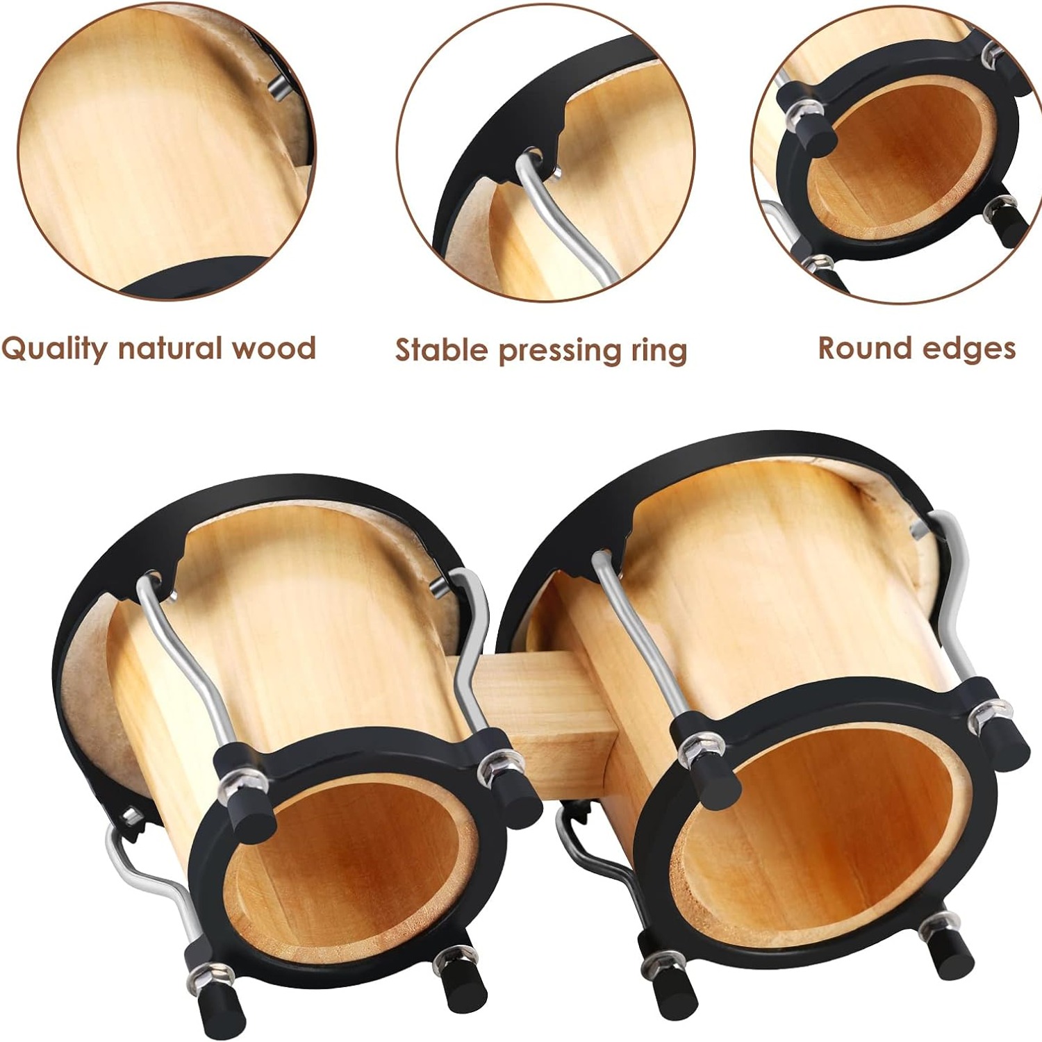 EASTROCK 4 and 5 Inch Tunable Wood Bongo Drum Set with Carry Bag