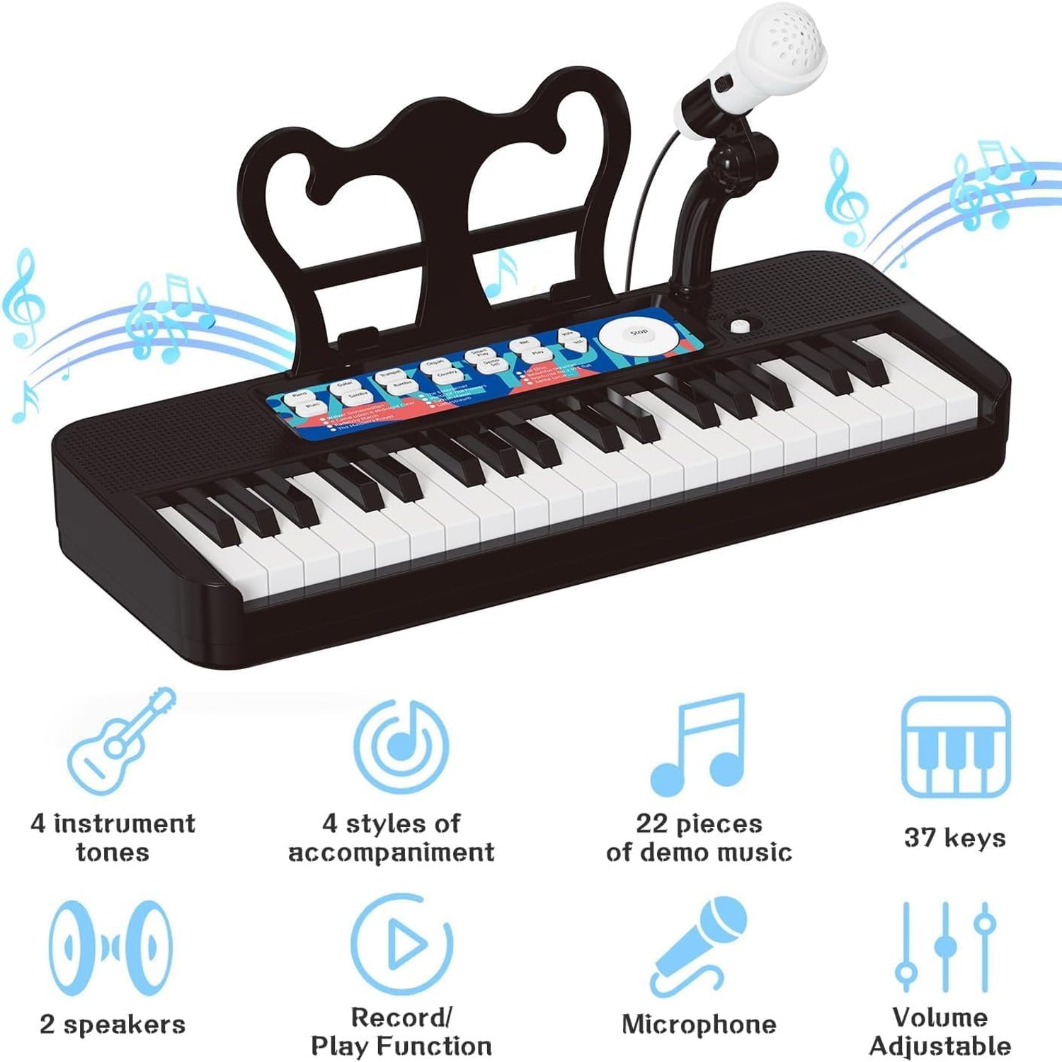 Tucraew 37-Key Kids Piano Keyboard with Microphone, Stool and Music Stand: image 4
