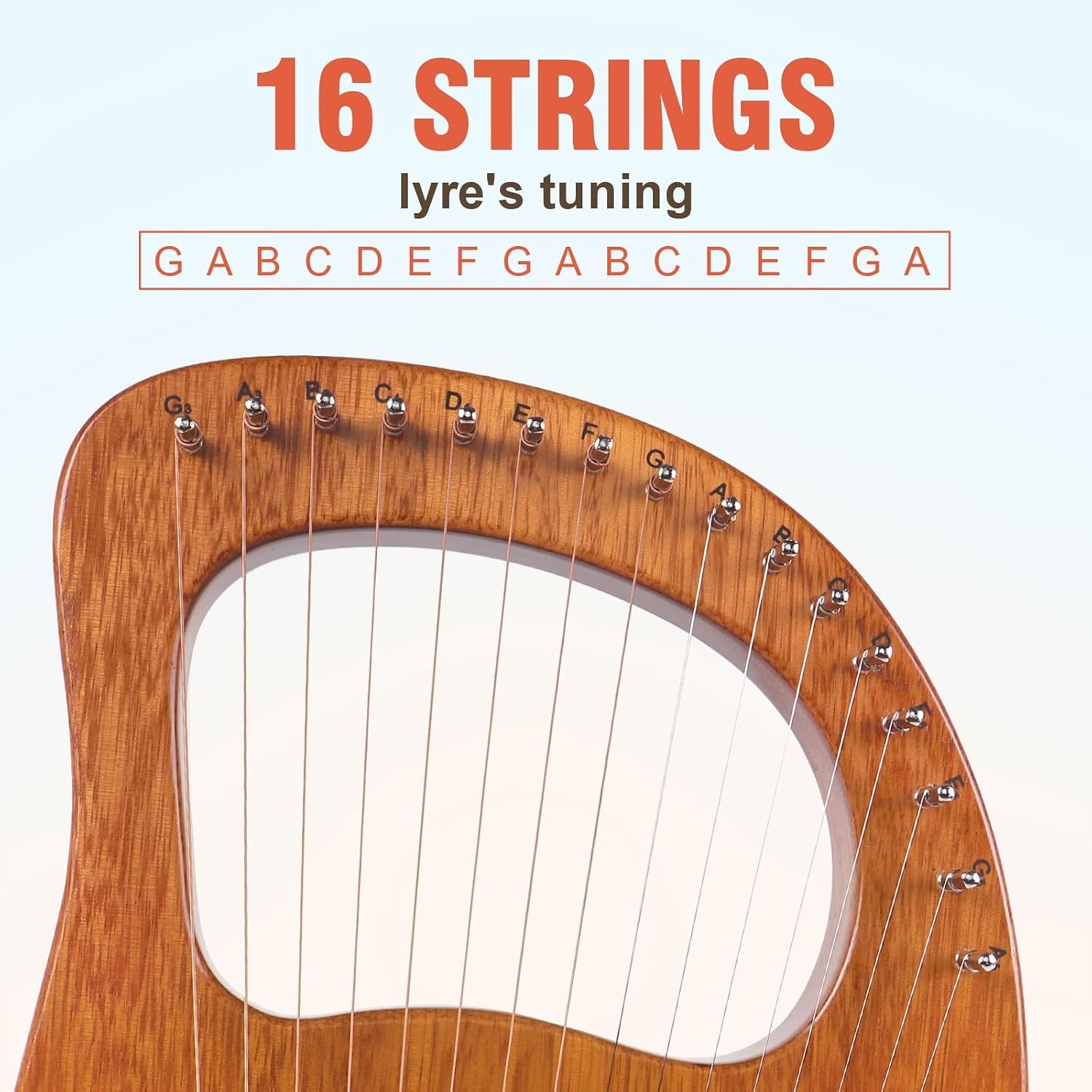 AKLOT 16 String Mahogany Lyre Harp with Gig Bag and Tuning Tools: image 2